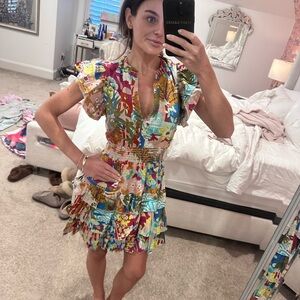 Bright Multicolor Floral Smocked Mini Dress